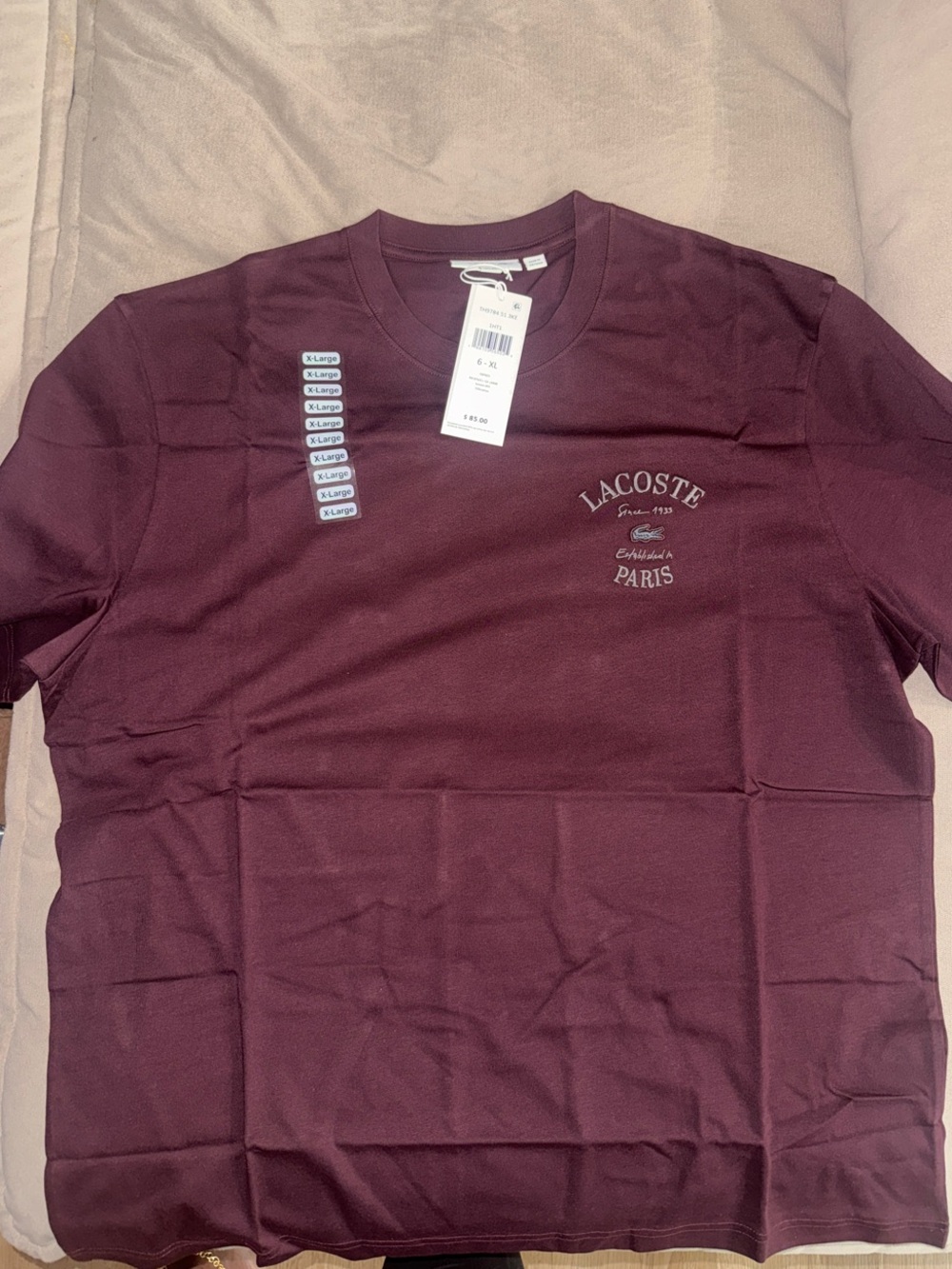 Lacoste Men's Short Sleeve Crew T-Shirt in Burgundy Plum